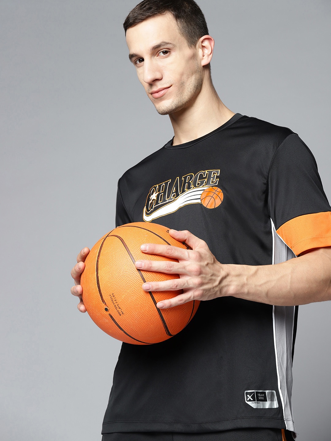 

HRX By Hrithik Roshan Basketball Men Jet Black Rapid-Dry Typography Tshirts