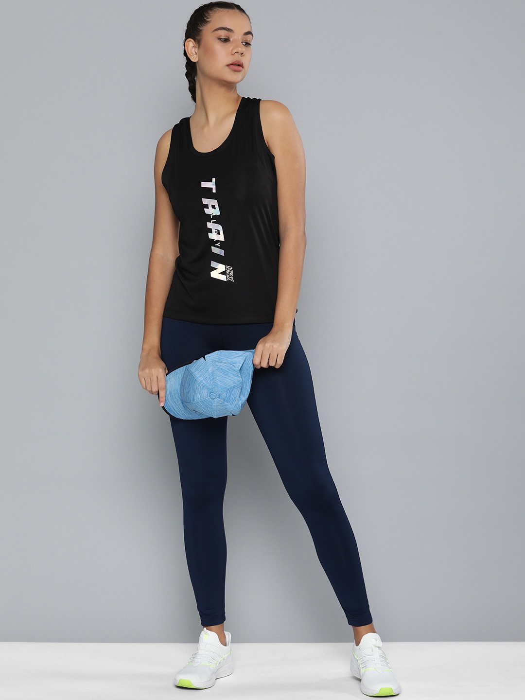 

HRX By Hrithik Roshan Women Black Rapid-Dry Typography Training Top