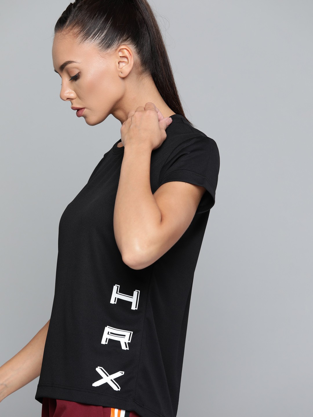 HRX By Hrithik Roshan Running Women Jet Black Rapid-Dry Brand Carrier Tshirts
