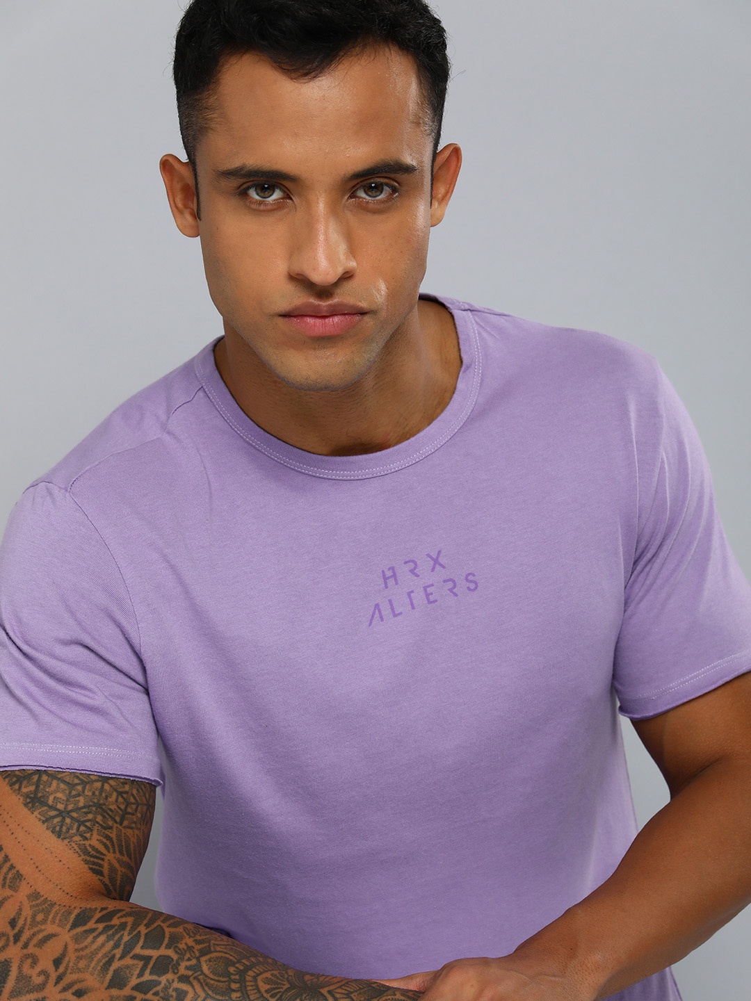 

HRX by Hrithik Roshan Lifestyle Men Lavender Brand Logo Printed Bio-Wash T-shirt