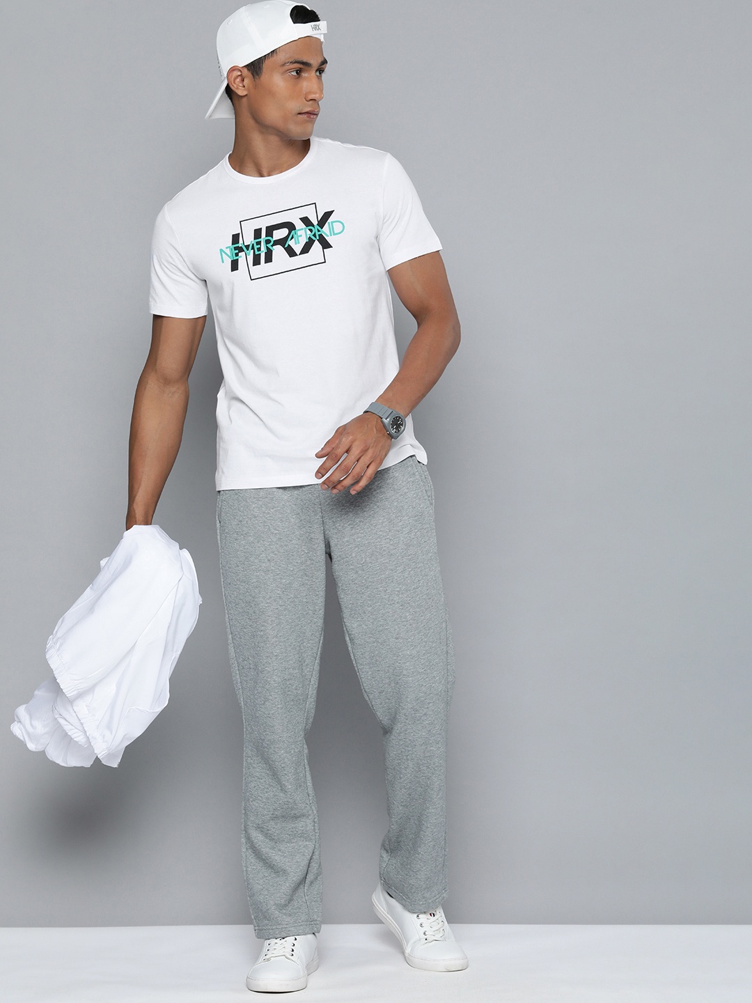 

HRX by Hrithik Roshan Men White Brand Logo Printed Pure Cotton T-shirt