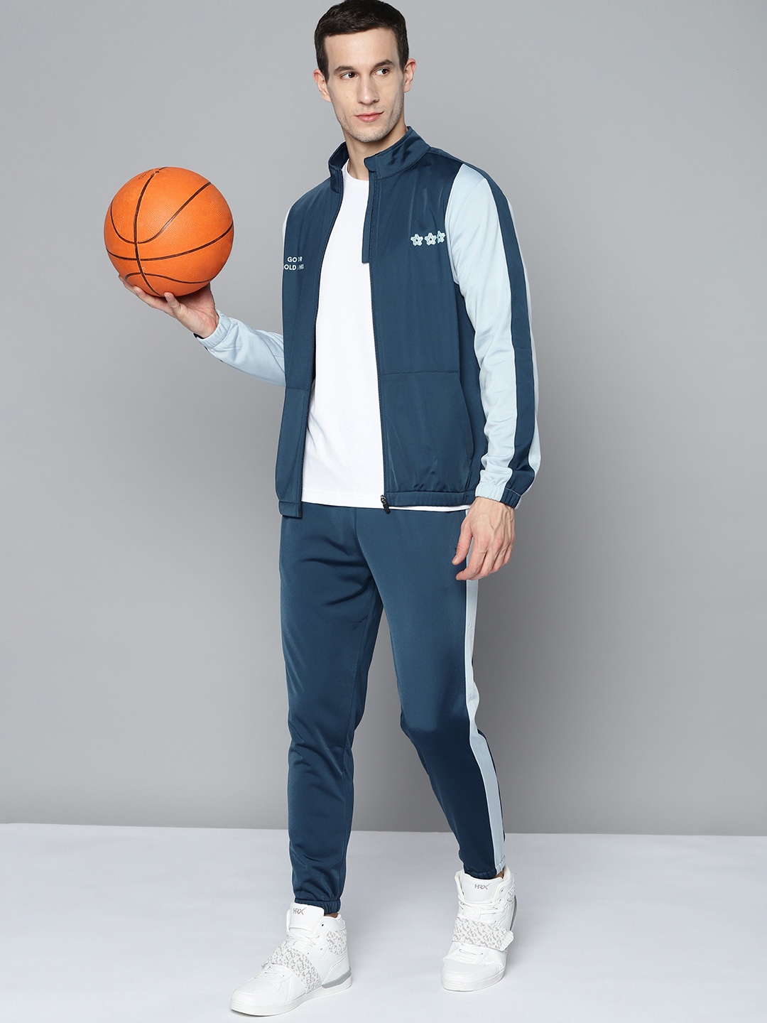 

HRX By Hrithik Roshan Basketball Men Moonlit Ocean Colourblock Tracksuit, Blue