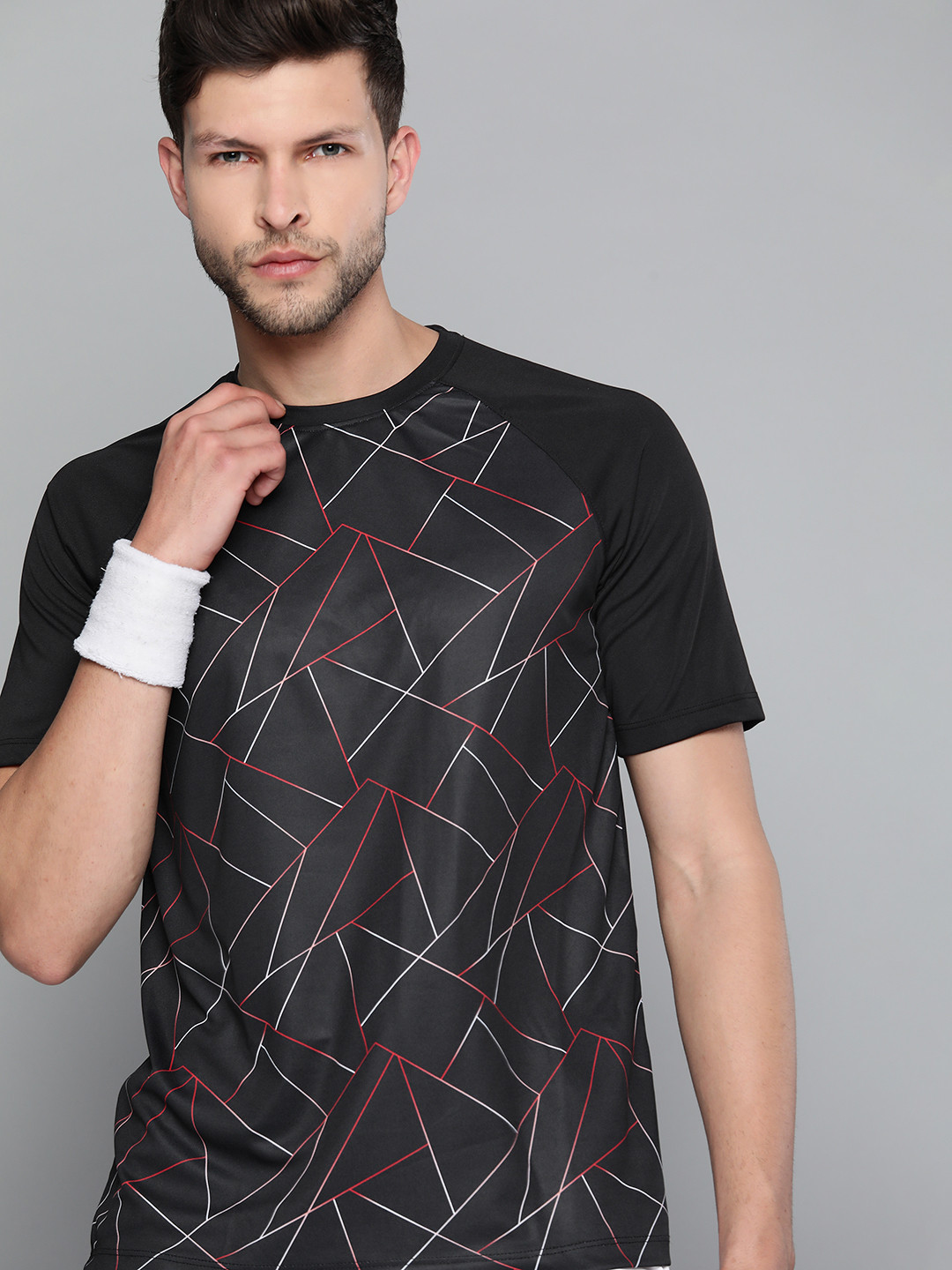

HRX By Hrithik Roshan Racketsport Men Jet Black Rapid-Dry Abstract Tshirts