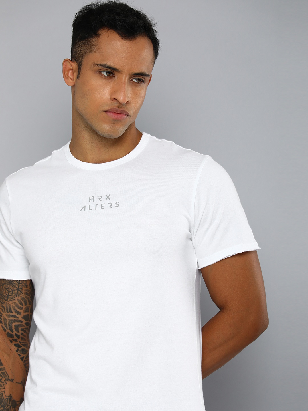 

HRX by Hrithik Roshan Lifestyle Men White Brand Logo Printed Bio-Wash Pure Cotton T-shirt