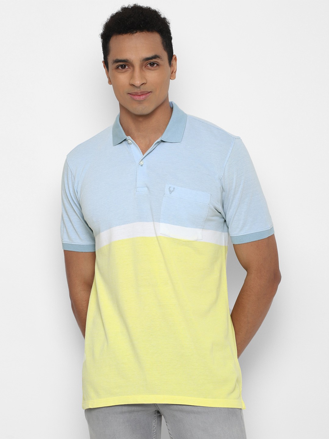 

Allen Solly Colourblocked Polo Collar Pure Cotton T-shirt, Yellow