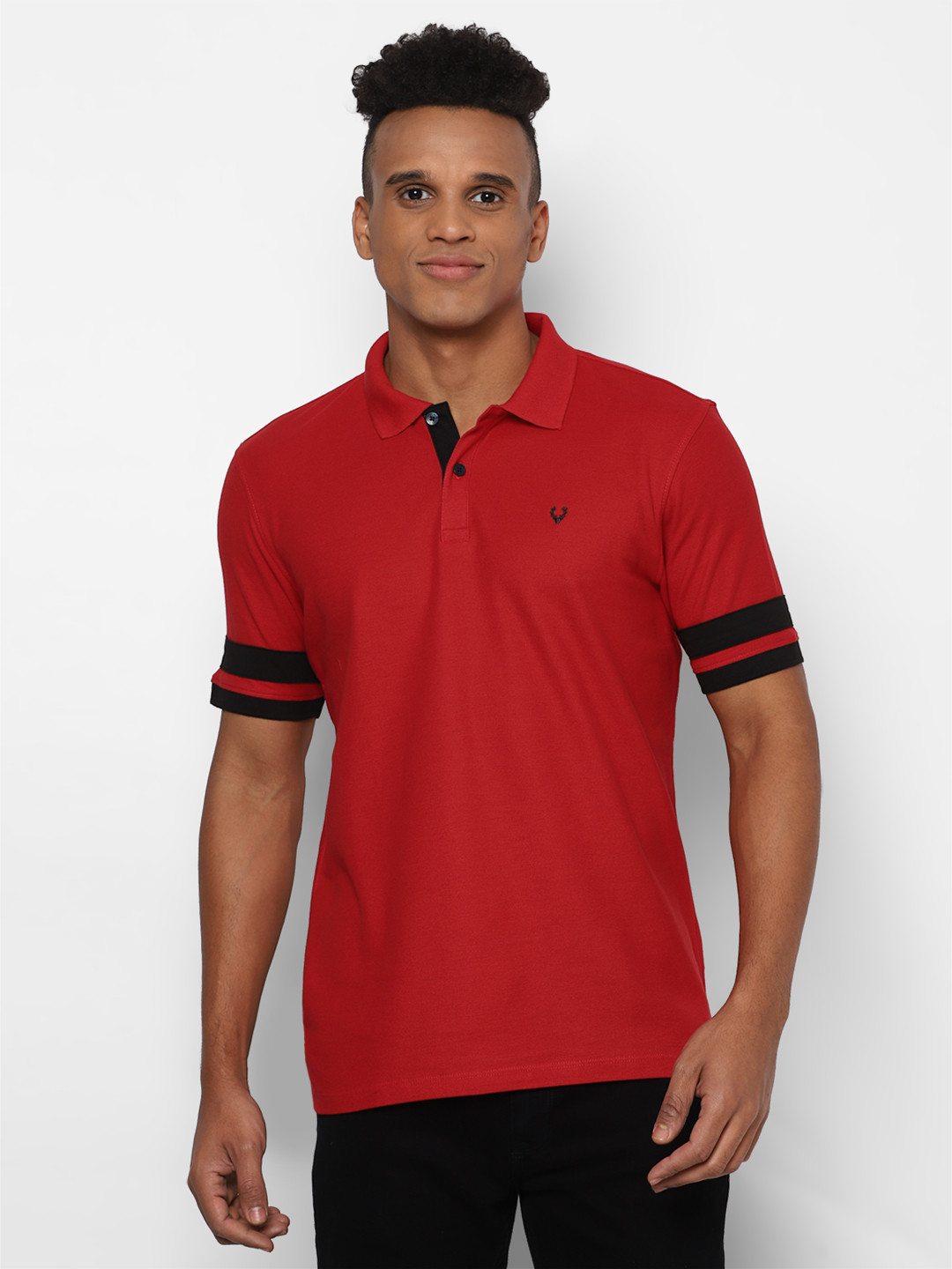 

Allen Solly Men Red & Black Polo Collar Pure Cotton T-shirt