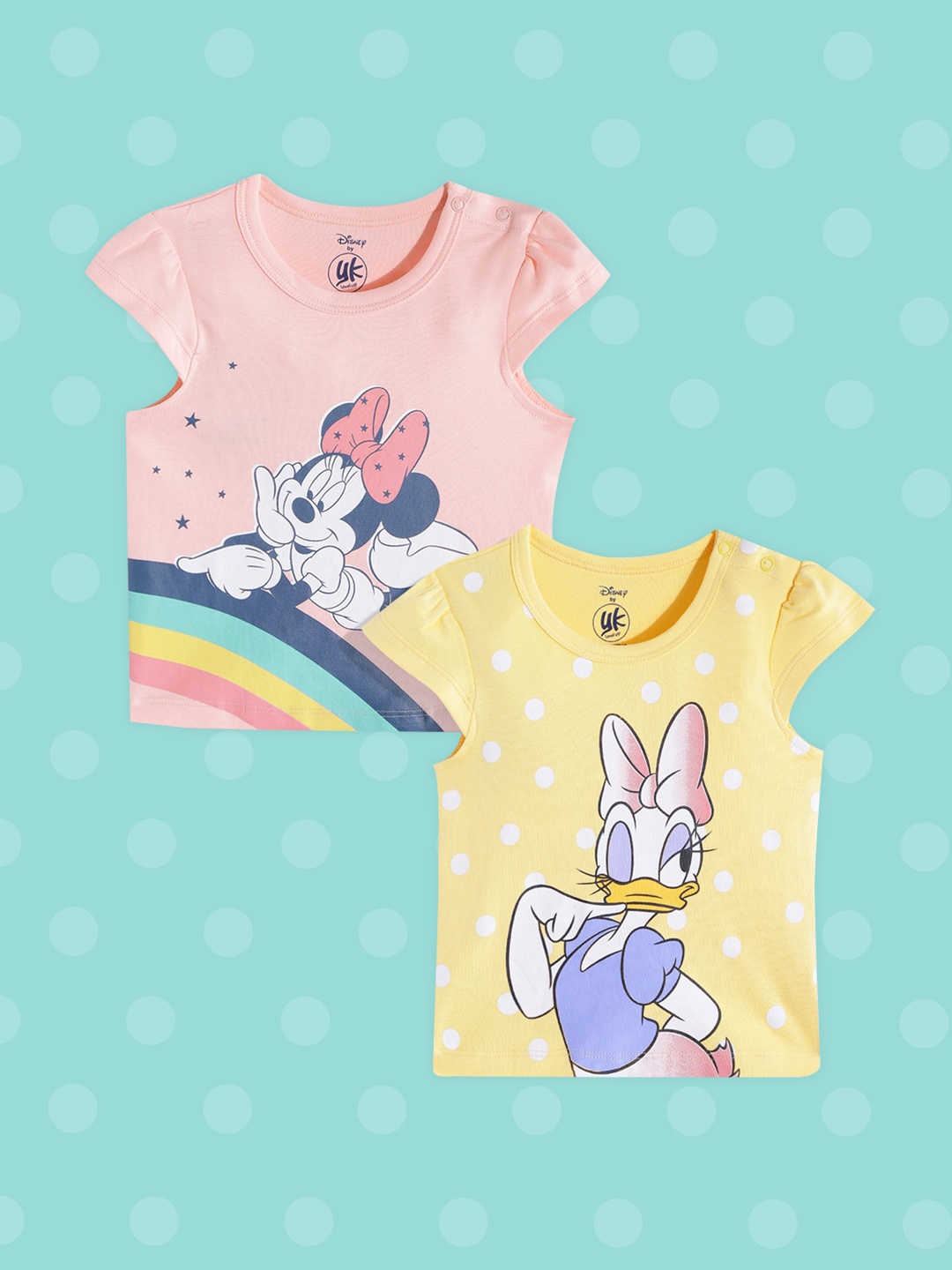 

YK Disney Infant Girls Pack of 2 Minnie & Daisy Print Pure Cotton T-shirt, Pink