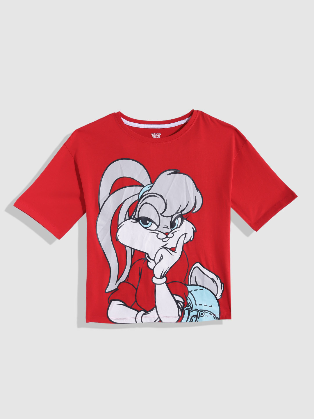 

YK Girls Pure Cotton Loony Tunes Print Round Neck T-Shirt, Red