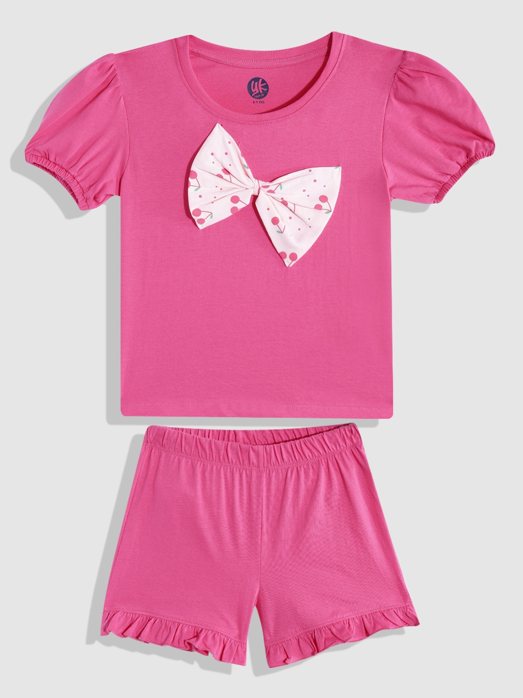 

YK Girls Pure Cotton T-shirt with Shorts, Pink