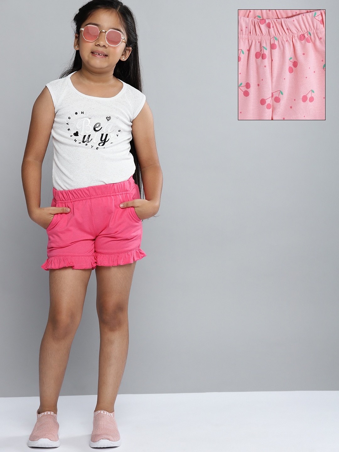 

YK Girls Pack of 2 Ruffle Detailed Shorts, Pink