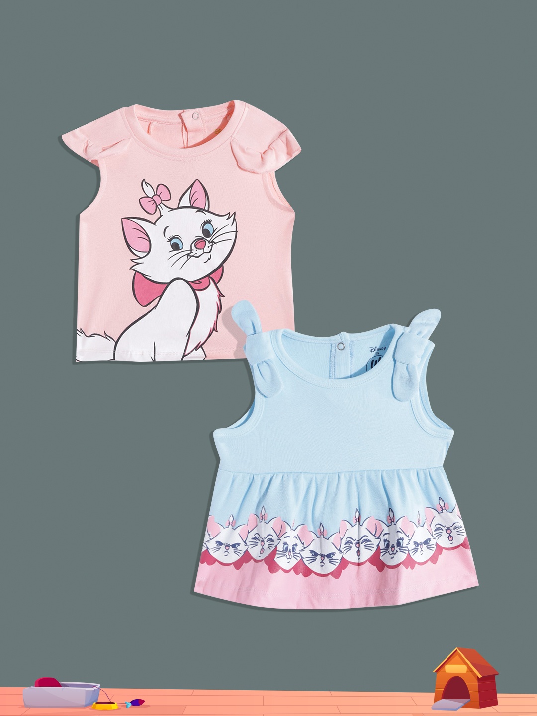 

YK Disney Infant Girls Pack of 2 Toodles Galore Printed Cotton Top, Peach