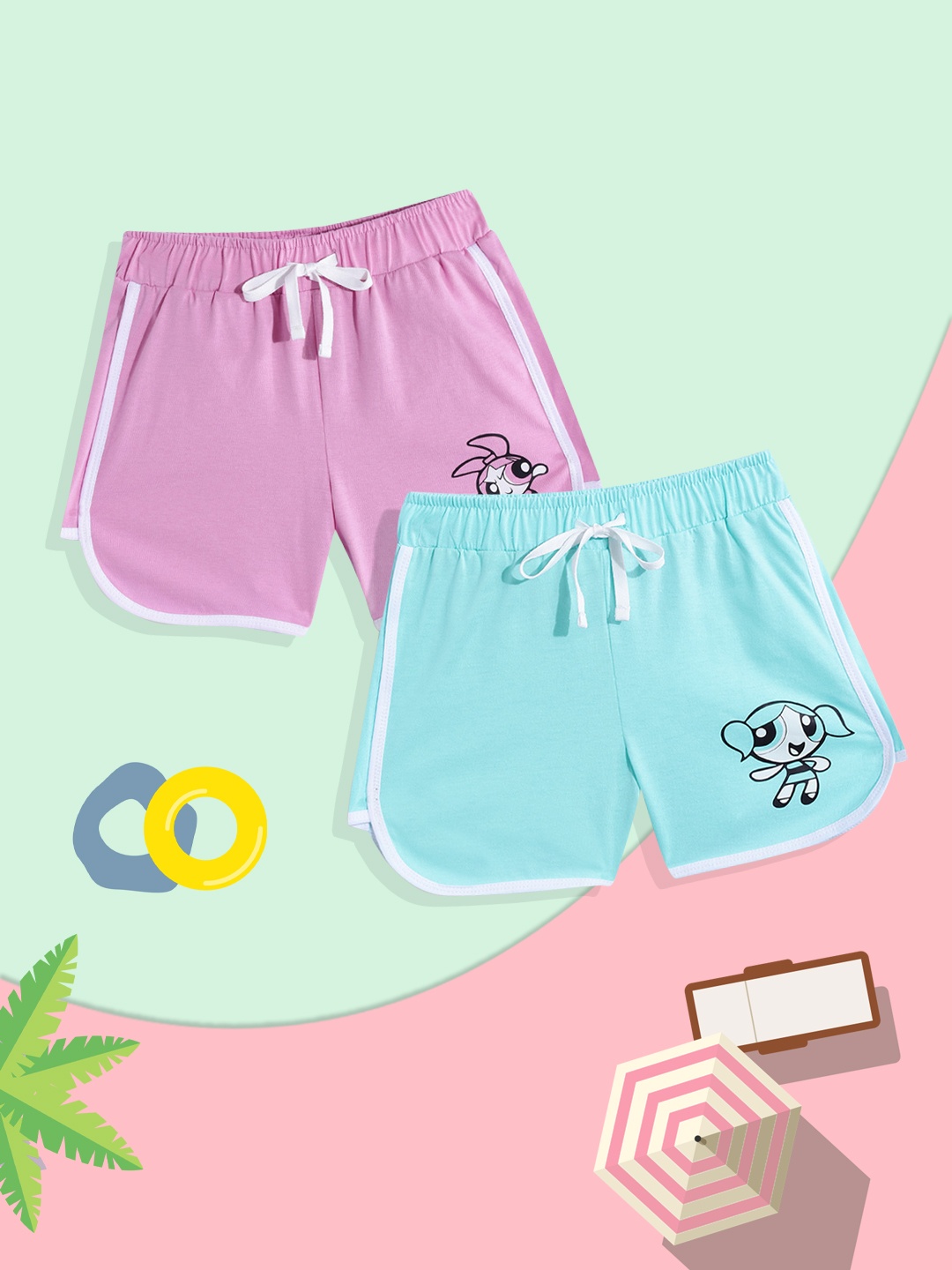 

YK Girls Pack of 2 Powerpuff Girls Regular Fit Shorts, Pink
