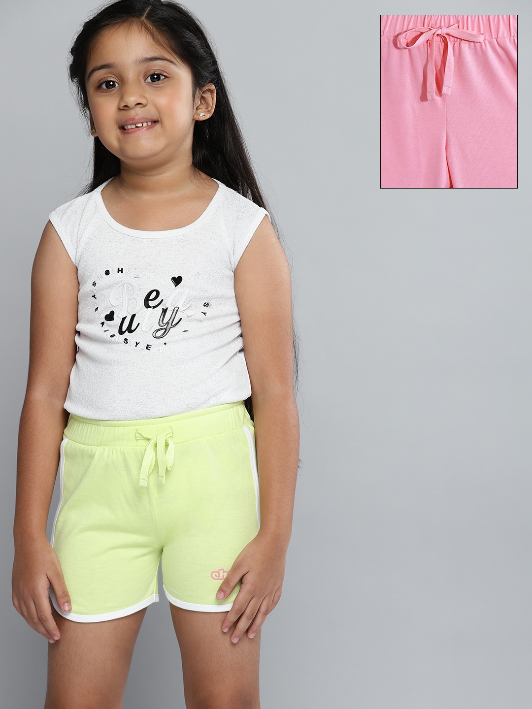 

YK Girls Pack of 2 Regular Fit Shorts, Pink