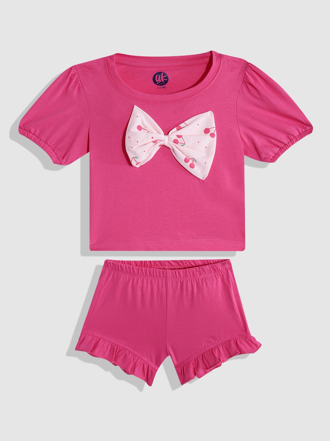 YK Girls Pure Cotton T-shirt with Shorts, Pink