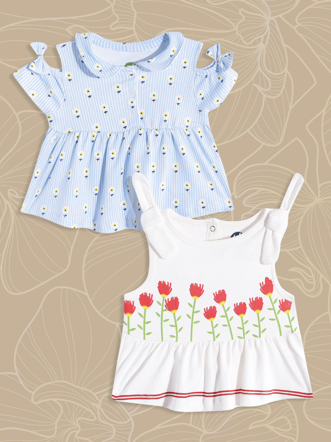 

YK Infant Girls Pack of 2 Pure Cotton Printed Tops, Blue