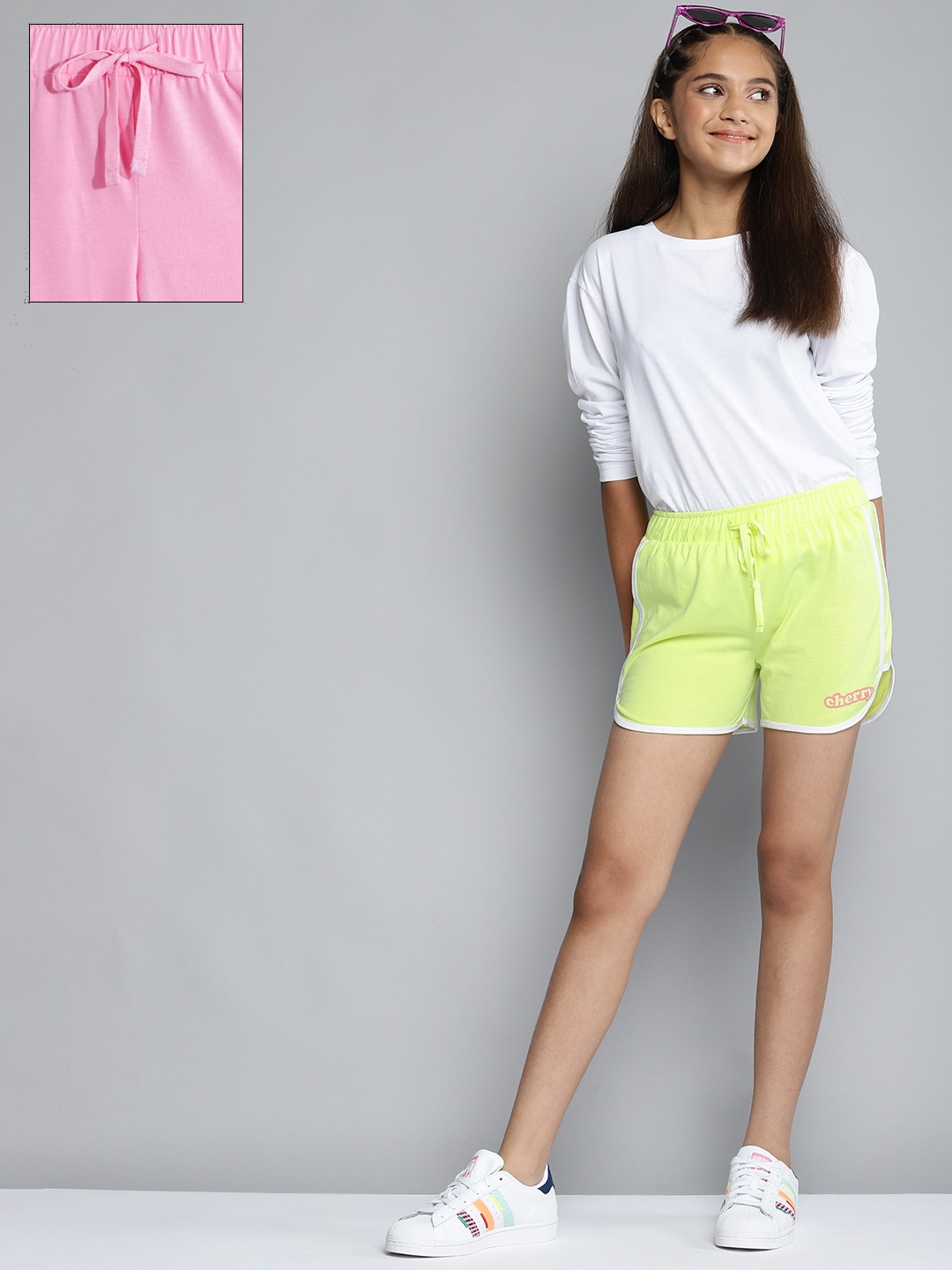 

YK Girls Pack of 2 Solid Shorts, Fluorescent green