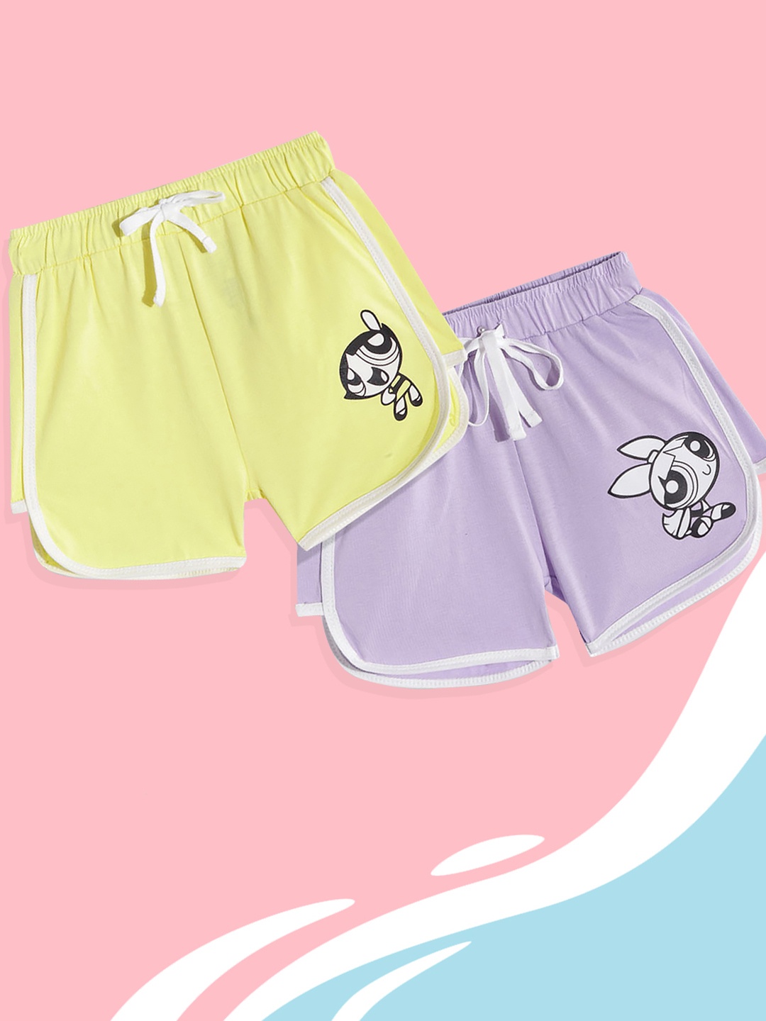 

YK Girls Pack of 2 Powerpuff Print Shorts, Yellow