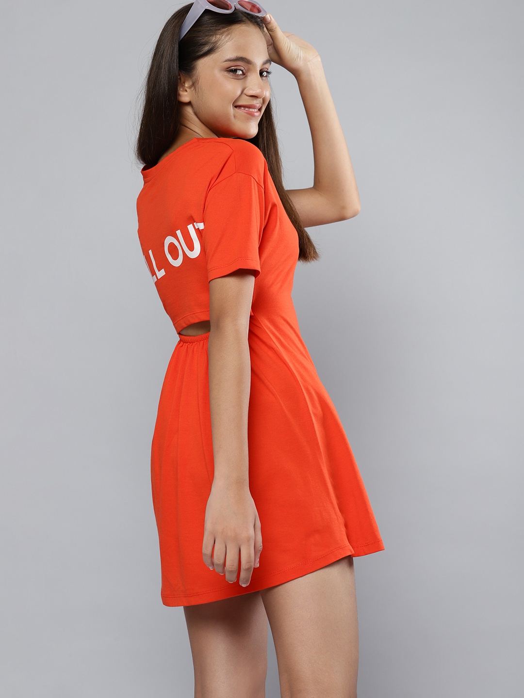 YK Orange Solid A-Line Dress