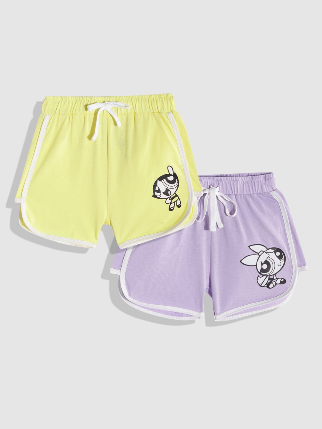 

YK Girls Pack of 2 Powerpuff Girls Print Shorts, Yellow