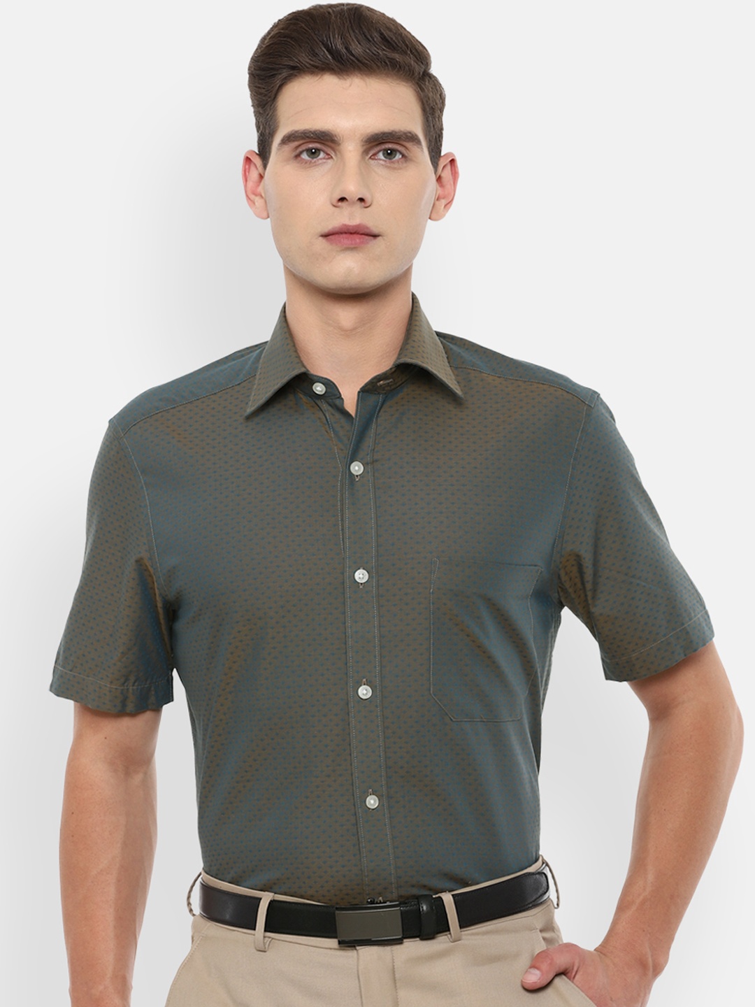 

Louis Philippe Men Olive Green Formal Shirt
