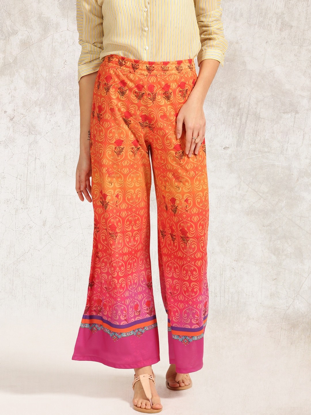 

Anouk Orange & Pink Digital Print Knitted Palazzos