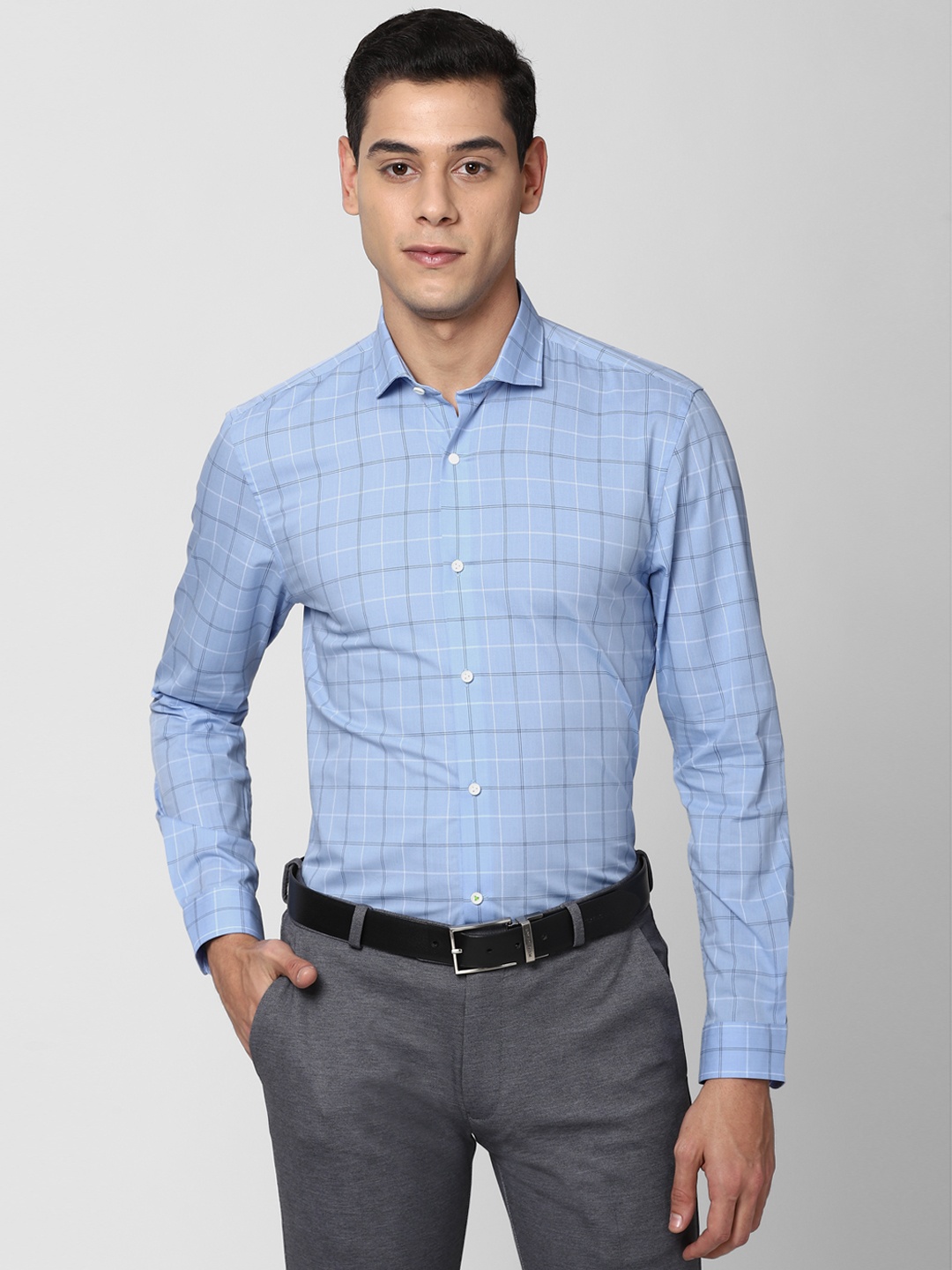 

Peter England Men Blue Slim Fit Checked Cotton Formal Shirt
