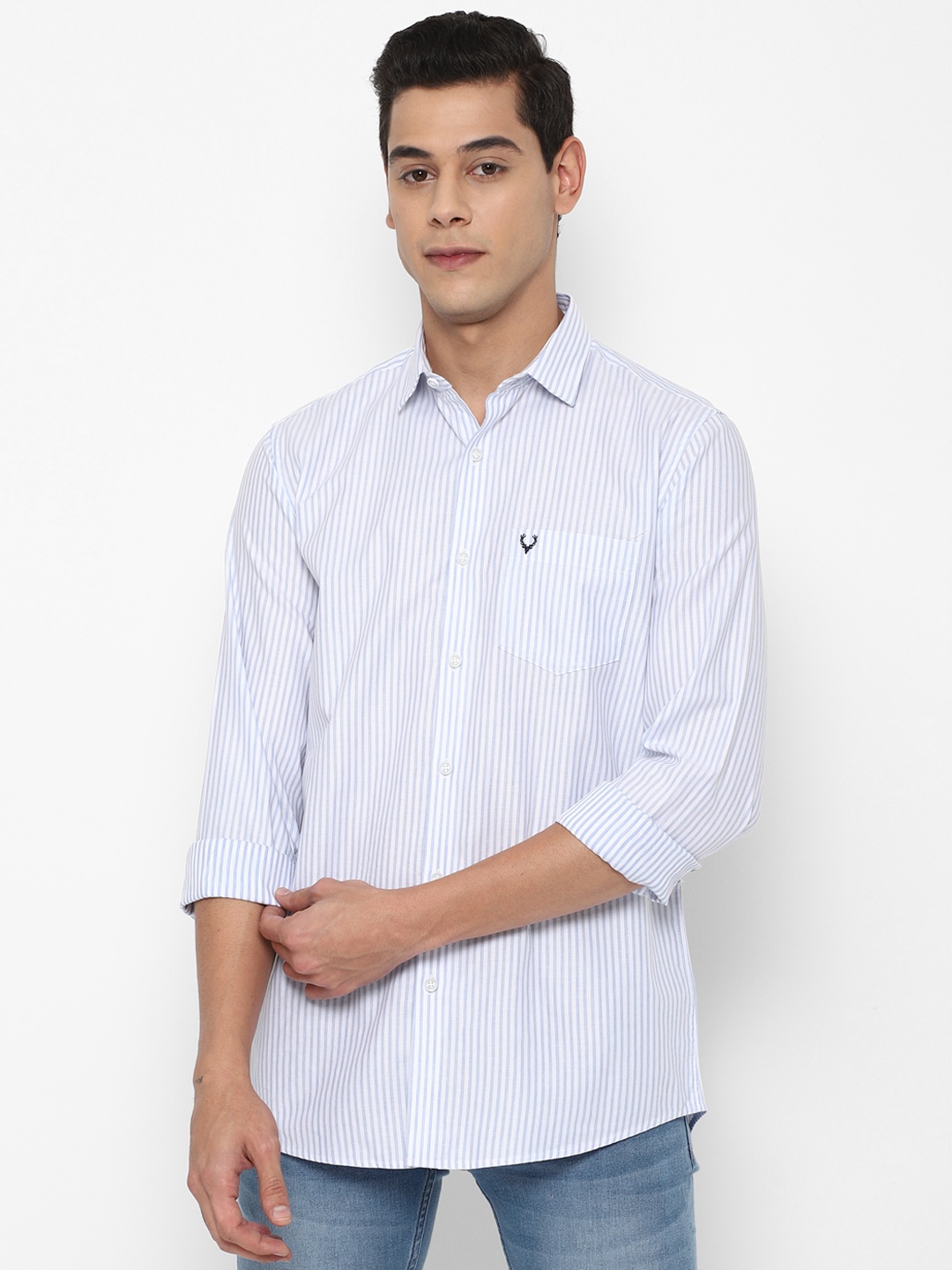 

Allen Solly Men Blue Slim Fit Striped Cotton Casual Shirt