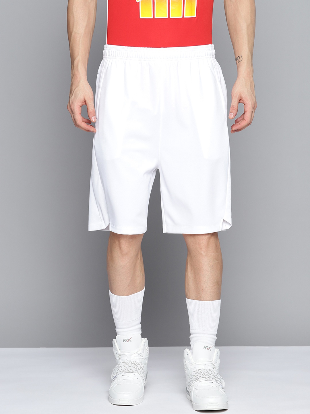 

HRX By Hrithik Roshan Basketball Men Optic White Brand Carrier Shorts