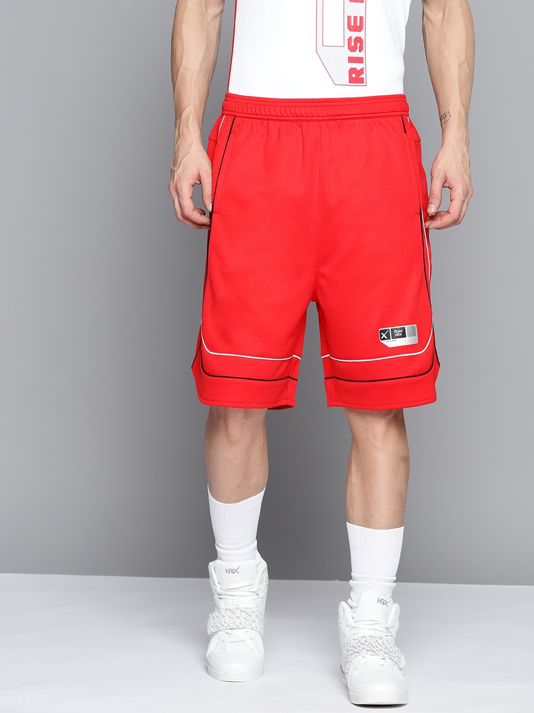 

HRX By Hrithik Roshan Basketball Men Racing Red Solid Shorts