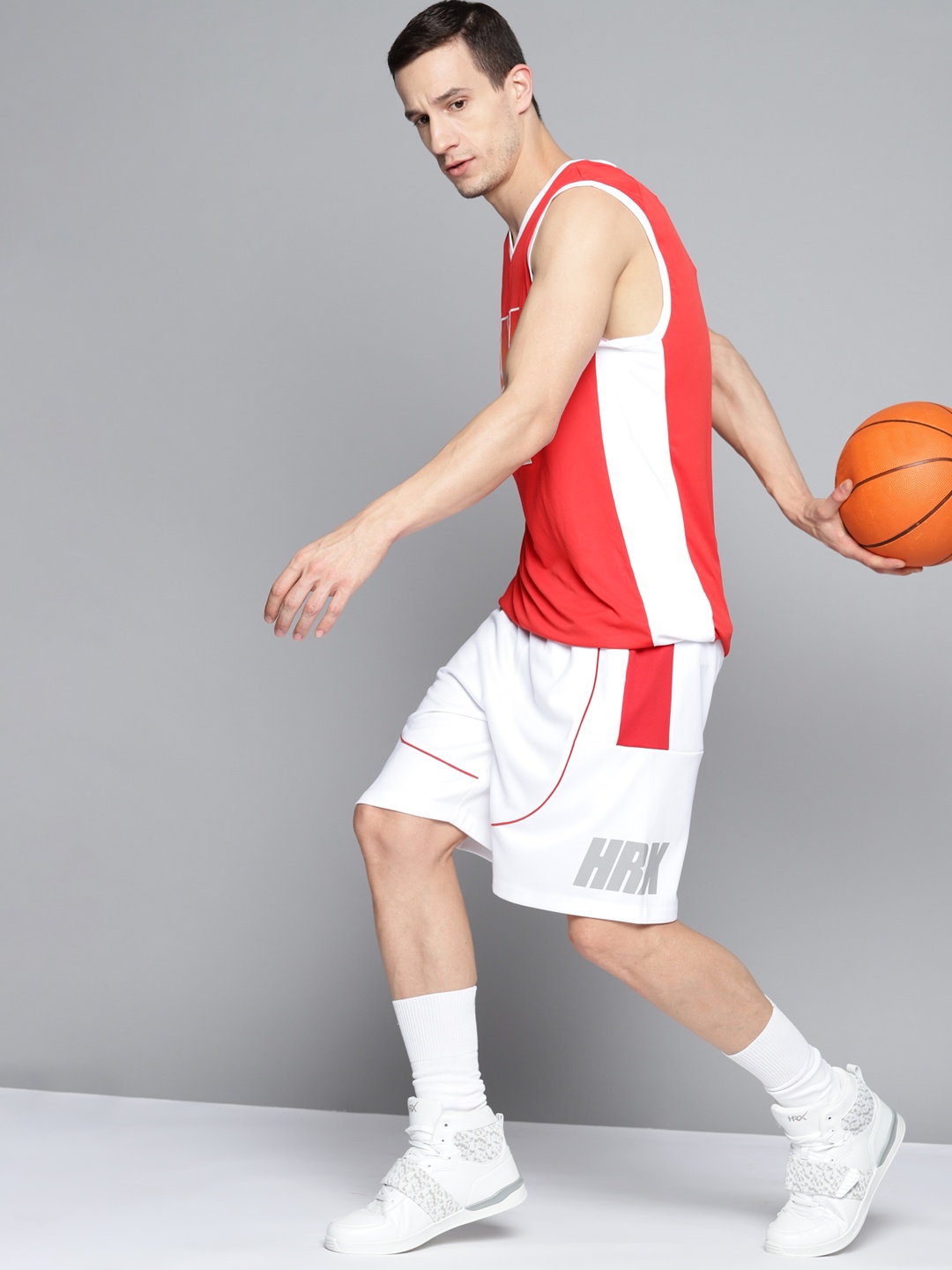 

HRX By Hrithik Roshan Basketball Men Optic White Colourblock Shorts