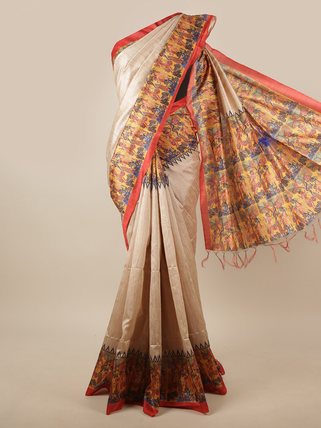 

Pothys Grey & Red Ethnic Motifs Printed Saree