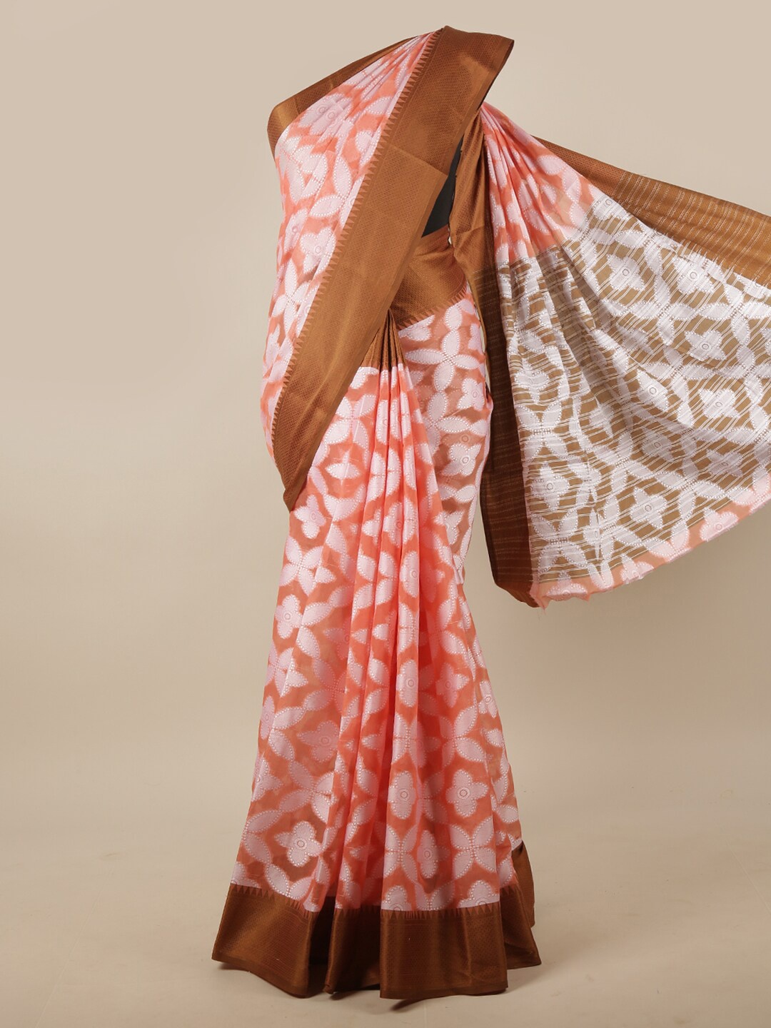 

Pothys Peach-Coloured & White Woven Design Zari Saree