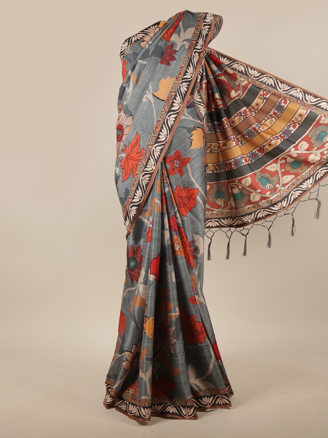 

Pothys Grey & Black Floral Jute Silk Saree