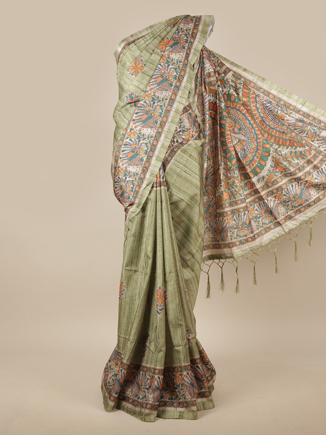 

Pothys Green & Orange Floral Saree