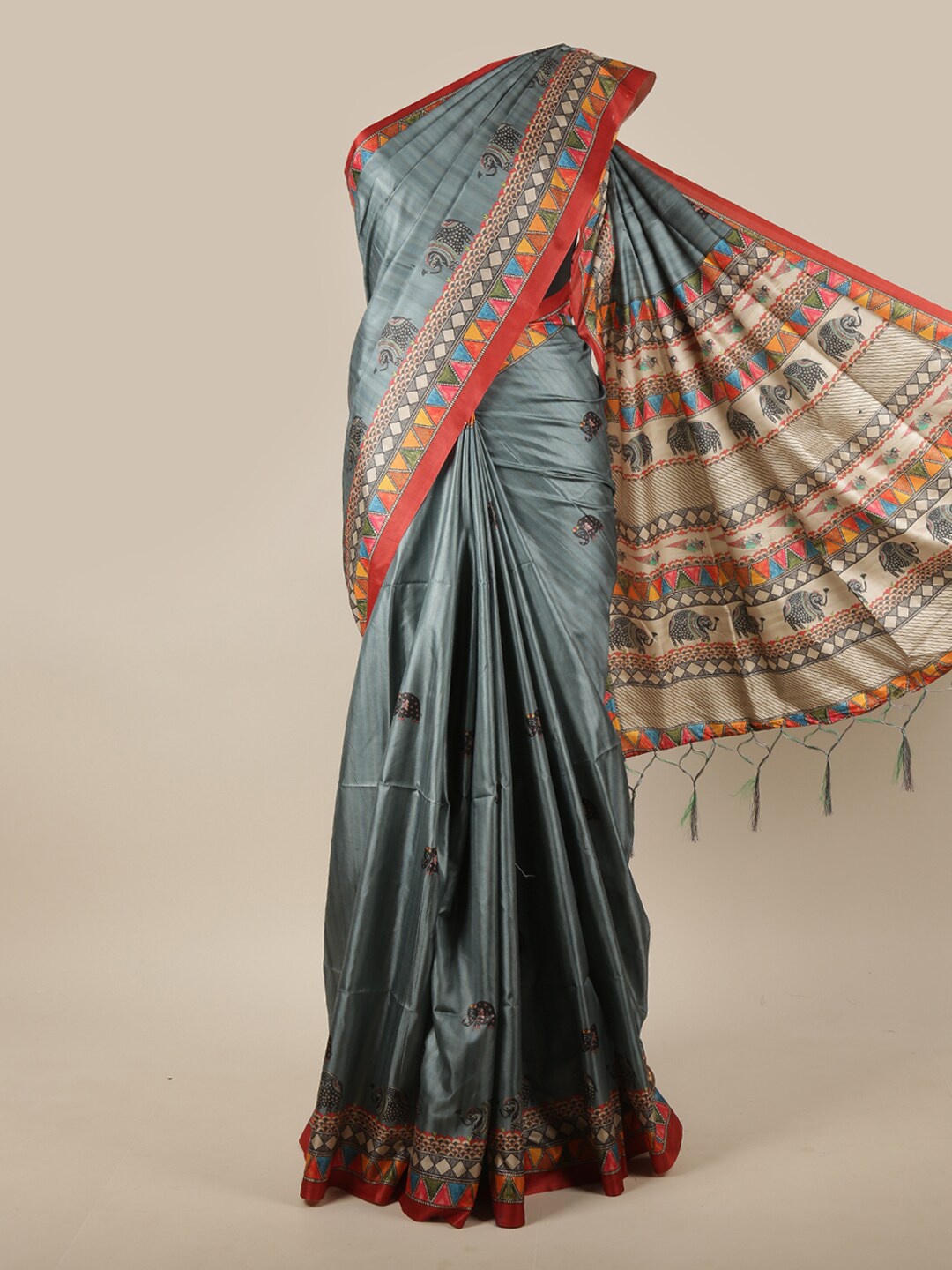 

Pothys Grey & Black Floral Jute Silk Saree