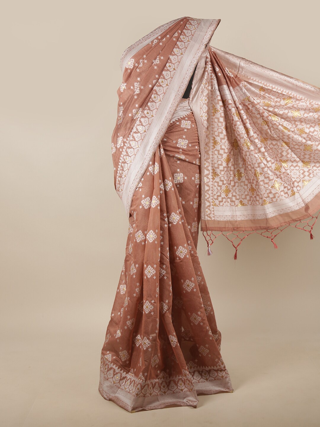 

Pothys Brown & Beige Ethnic Motifs Jute Silk Saree