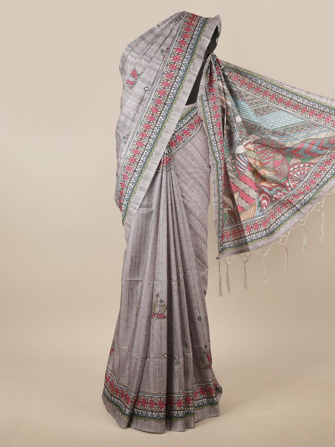 

Pothys Grey & Pink Ethnic Motifs Saree
