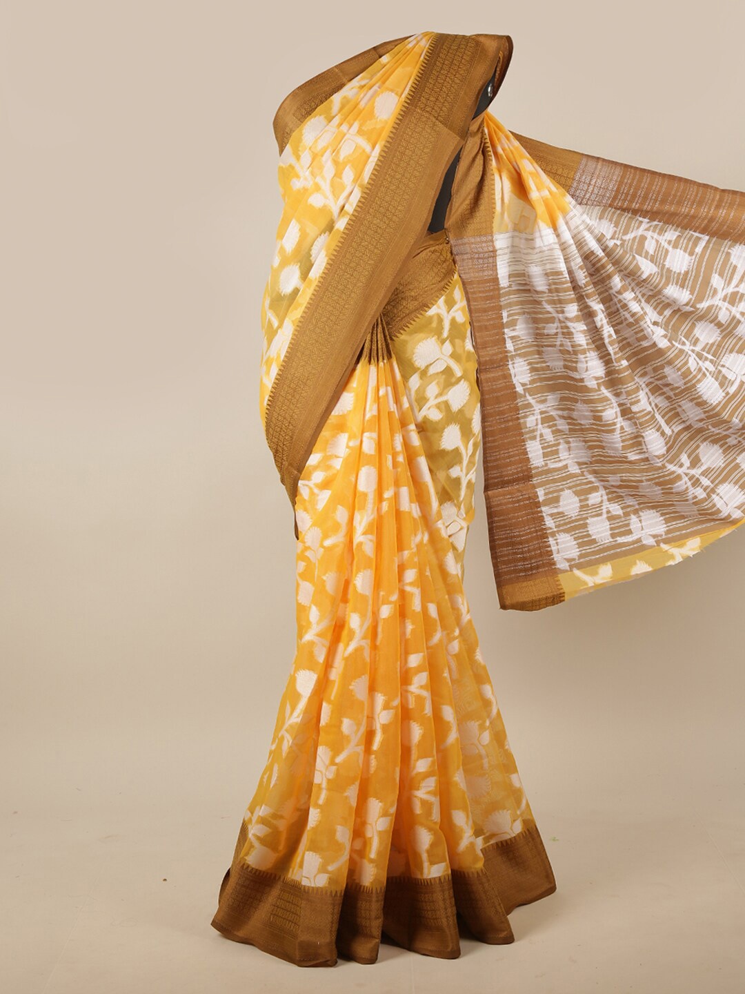 

Pothys Yellow & White Woven Design Zari Saree