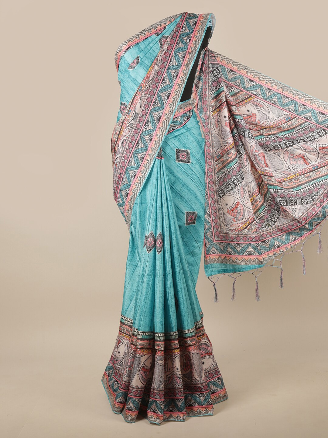

Pothys Blue & Pink Ethnic Motifs Saree