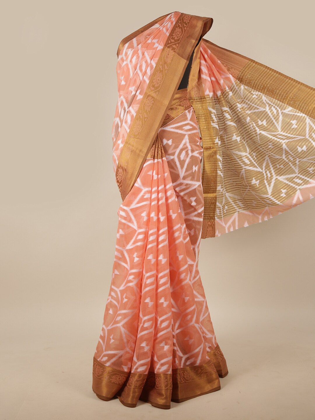 

Pothys Peach-Coloured & White Woven Design Zari Saree