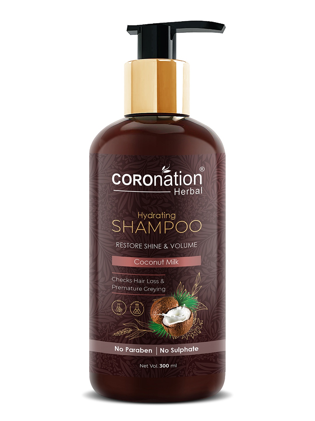 COROnation Herbal Hydrating Shampoo With Coconut Milk 300 ml, Brown