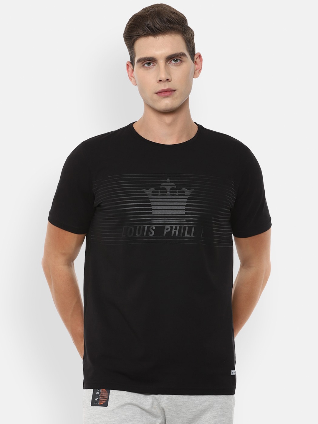 

Louis Philippe ATHPLAY Men Black Brand Logo Printed Slim Fit T-shirt
