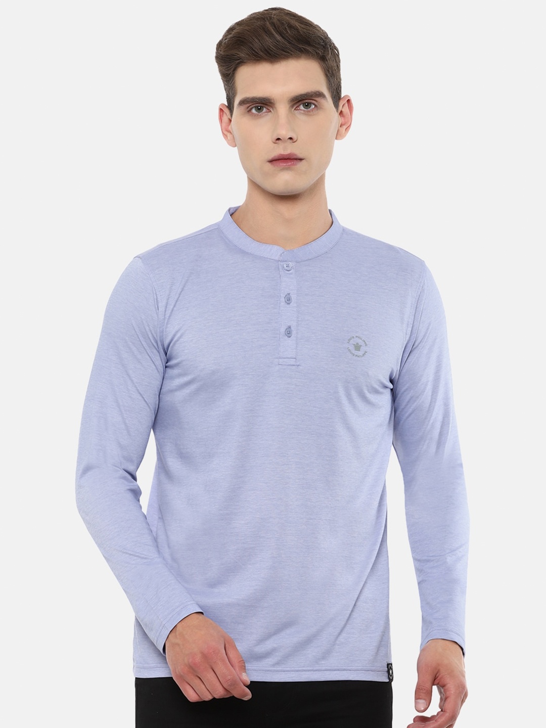 

Louis Philippe ATHPLAY Men Purple Henley Neck Slim Fit T-shirt