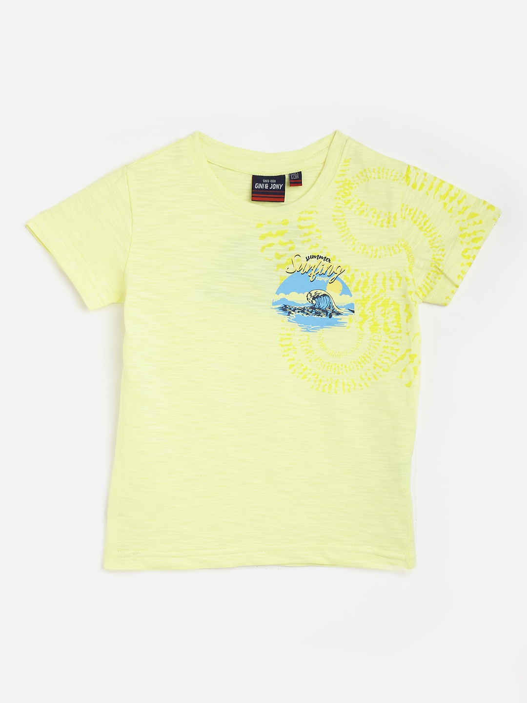 

Gini and Jony Infant Boys Yellow & Blue Pure Cotton Printed T-shirt