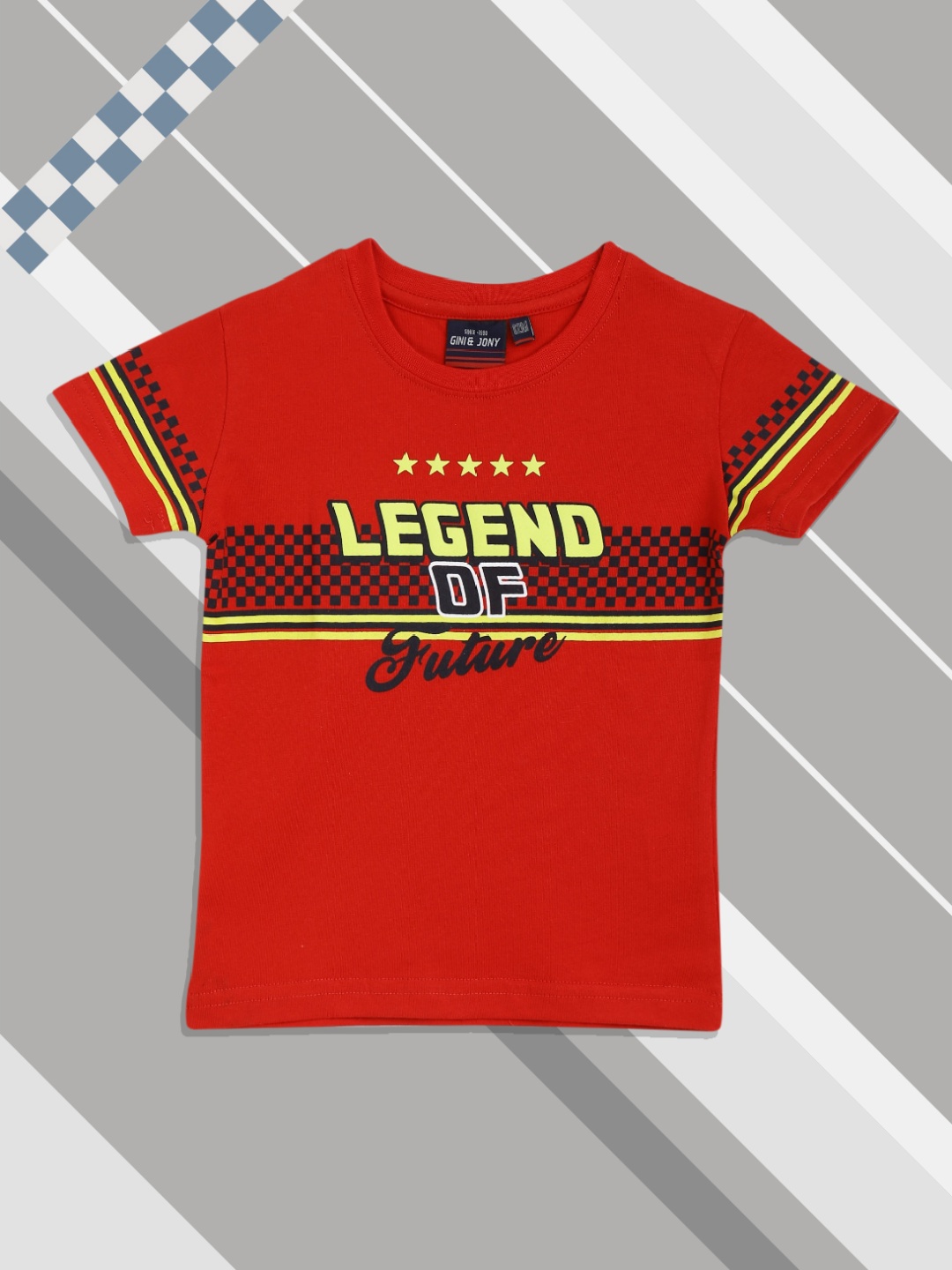 

Gini and Jony Infant Boys Red & Black Pure Cotton Typography Printed T-shirt