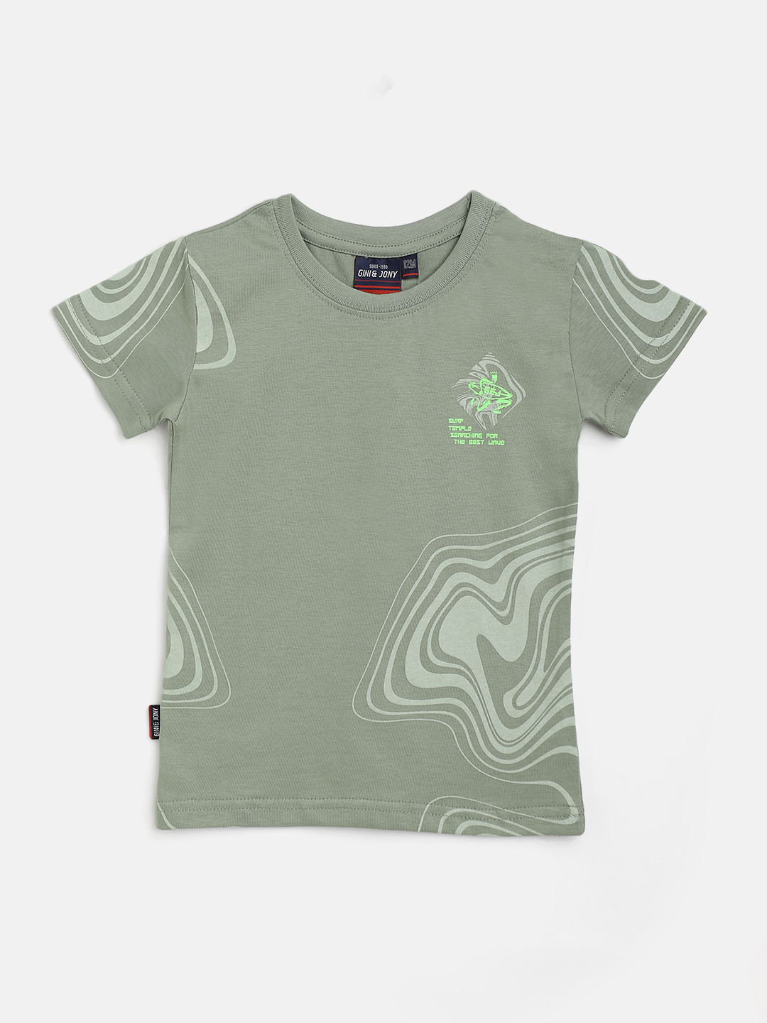 

Gini and Jony Infant Boys Olive Green Pure Cotton Abstract Print T-shirt