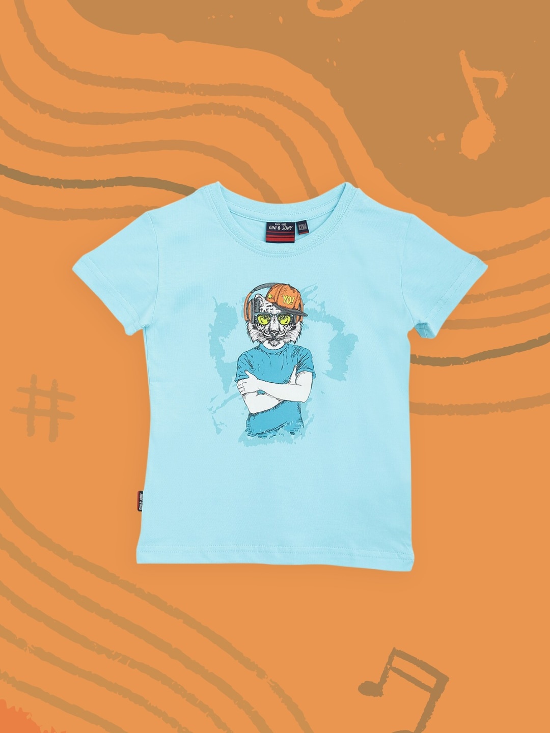 

Gini and Jony Infant Boys Blue & White Pure Cotton Printed T-shirt