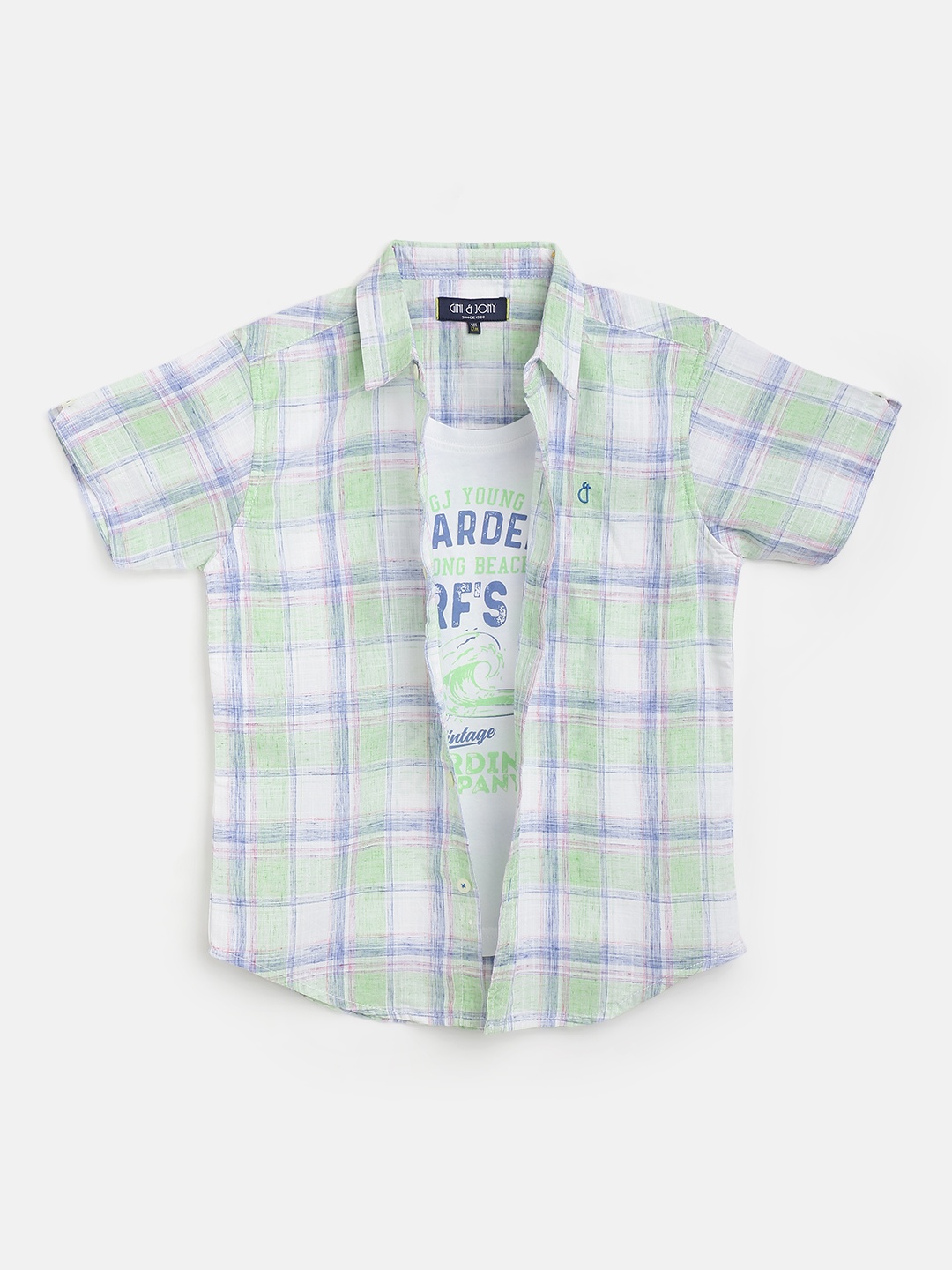 

Gini and Jony Boys Green & Blue Pure Cotton Windowpane Checked Casual Shirt