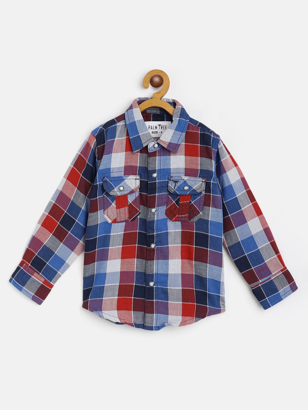 

Palm Tree Boys Blue & Maroon Cotton Checked Casual Shirt