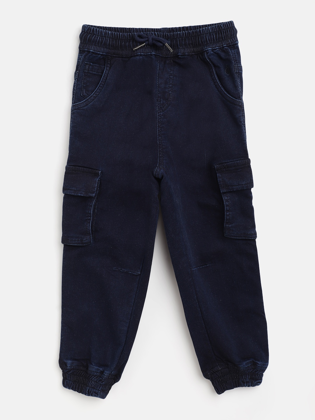 

Gini and Jony Boys Navy Blue Solid Cargo Denim Joggers